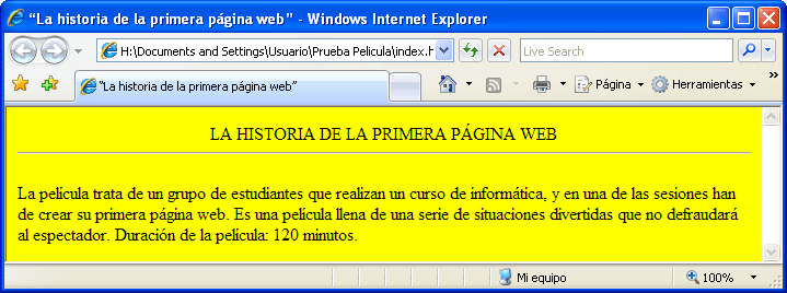 Captura visualitzación centrar texto en Windows Internet Explorer
