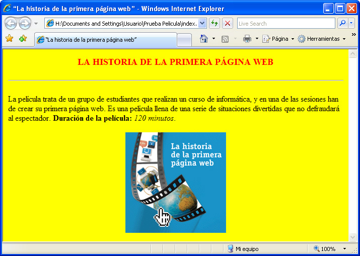 Captura visualitzación imagen en Windows Internet Explorer