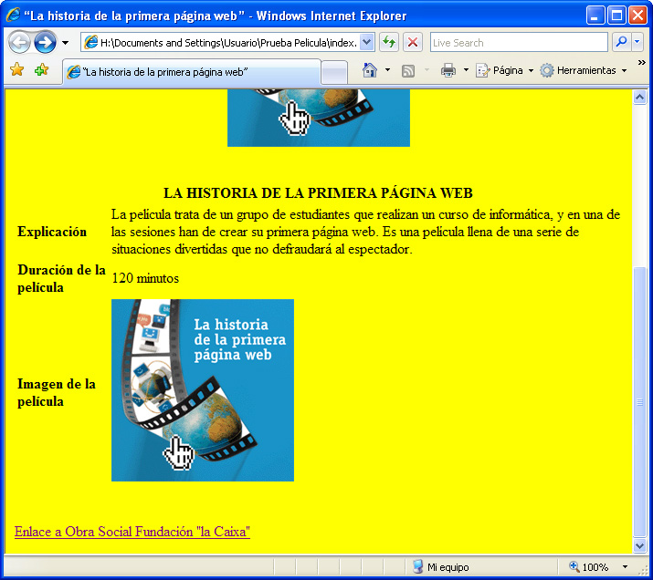 Captura visualitzación enlace en Windows Internet Explorer