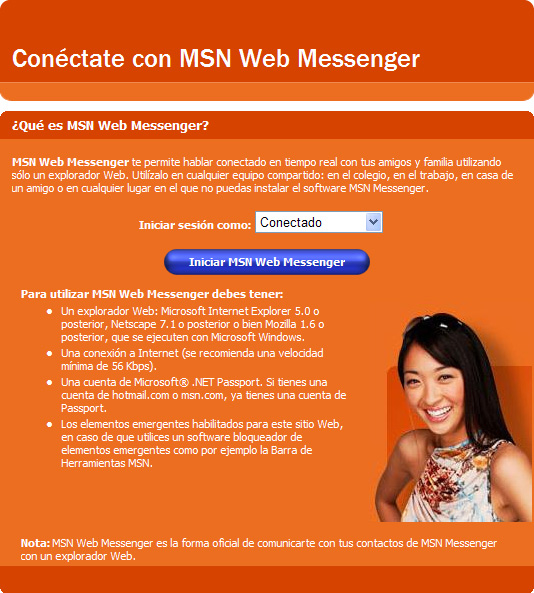 Captura ventana versión sin instalación de MSN Messenger