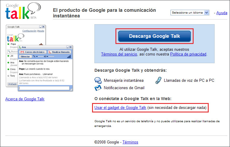 Captura ventana Google talk